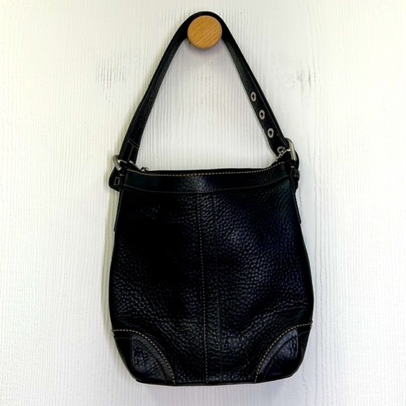 Coach - Vintage Black Pebble Leather With Silver Hardware  Bucket Shoulder Bag - Picture 1 of 15
